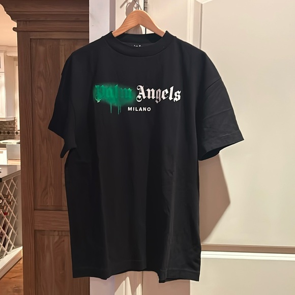 SSENSE NEW AUTHENTIC PALM ANGELS black spray paint logo t shirt large - Picture 2 of 16